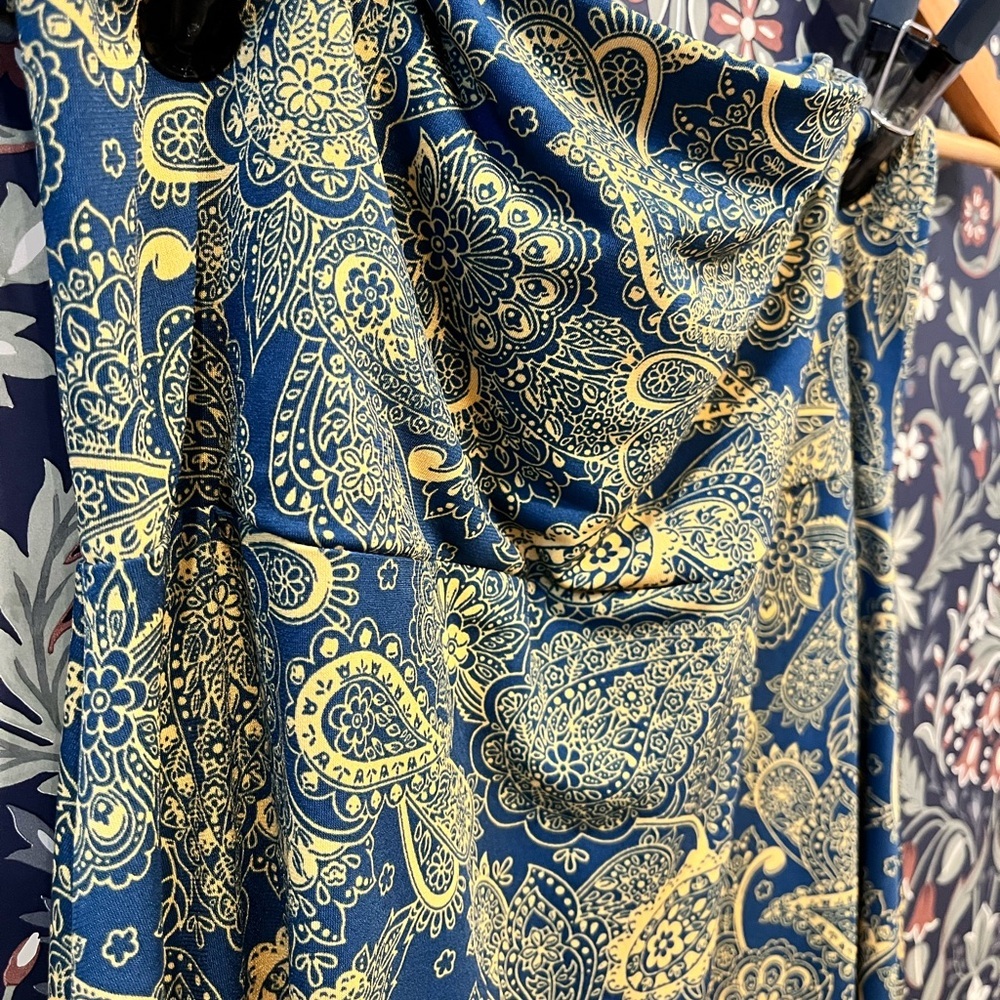LuLaRoe Blue and Gold Paisley Dress - Picture 2 of 3